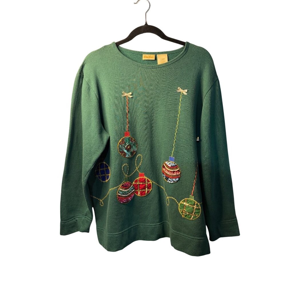 VTG Bobbie Brooks Women Large 12/14 Holiday Ugly Sweatshirt Embroidery Ornaments